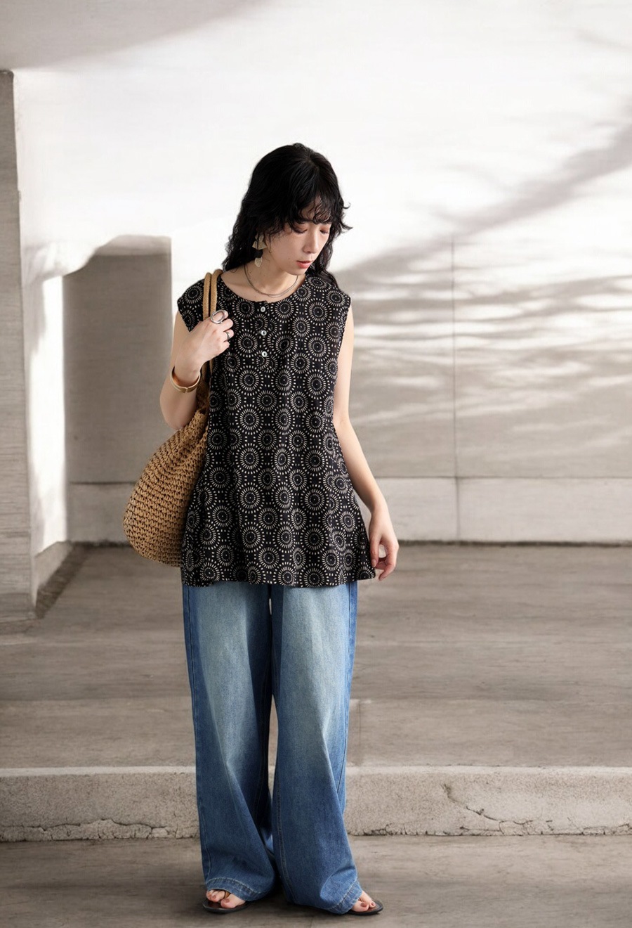 インド綿 ドット柄タンクトップ レディース トップス 送料無料・(50