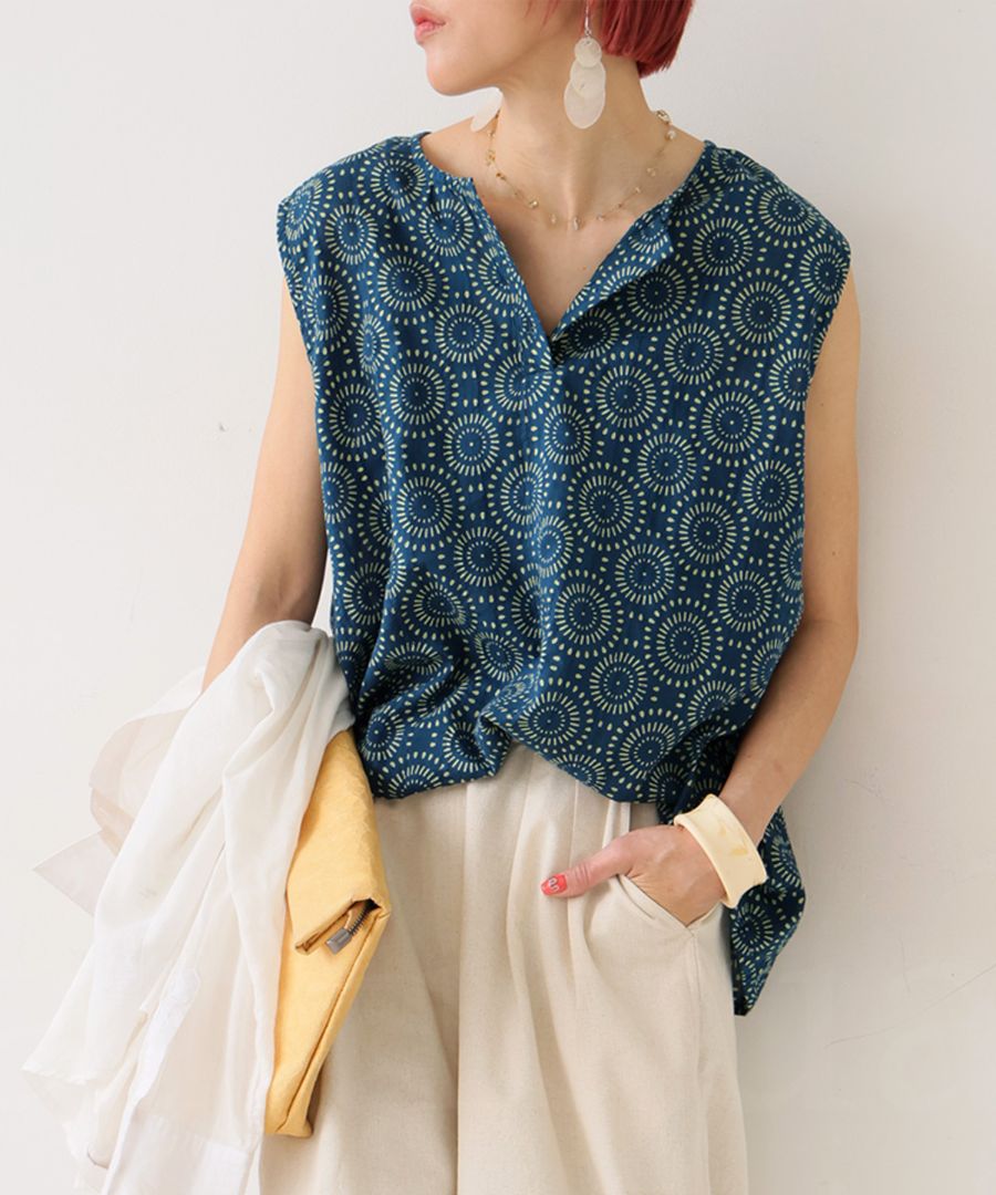 インド綿 ドット柄タンクトップ レディース トップス 送料無料・(50