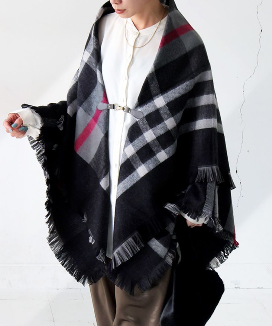 チェック柄 2WAY ストール ポンチョ レディース 送料無料・メール便