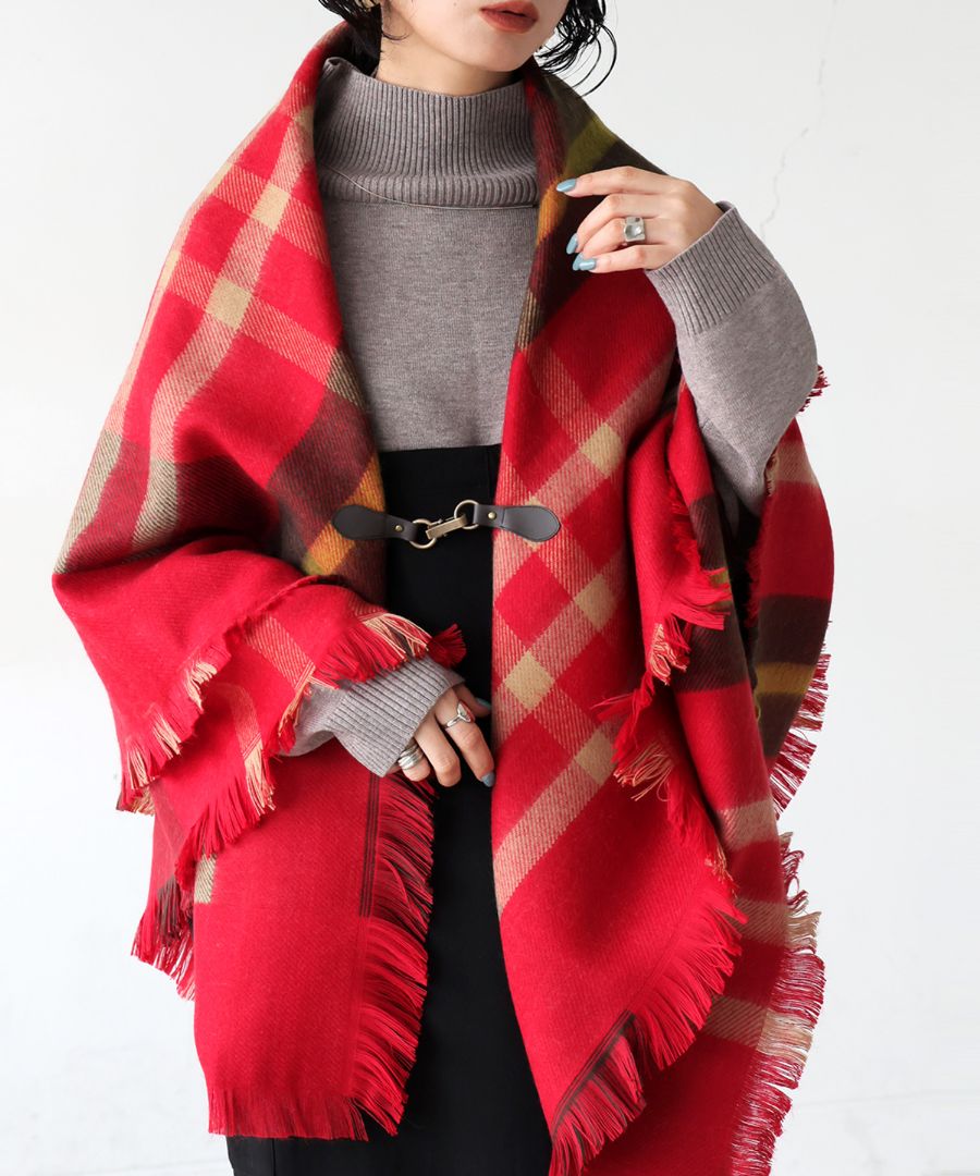 チェック柄 2WAY ストール ポンチョ レディース 送料無料・メール便