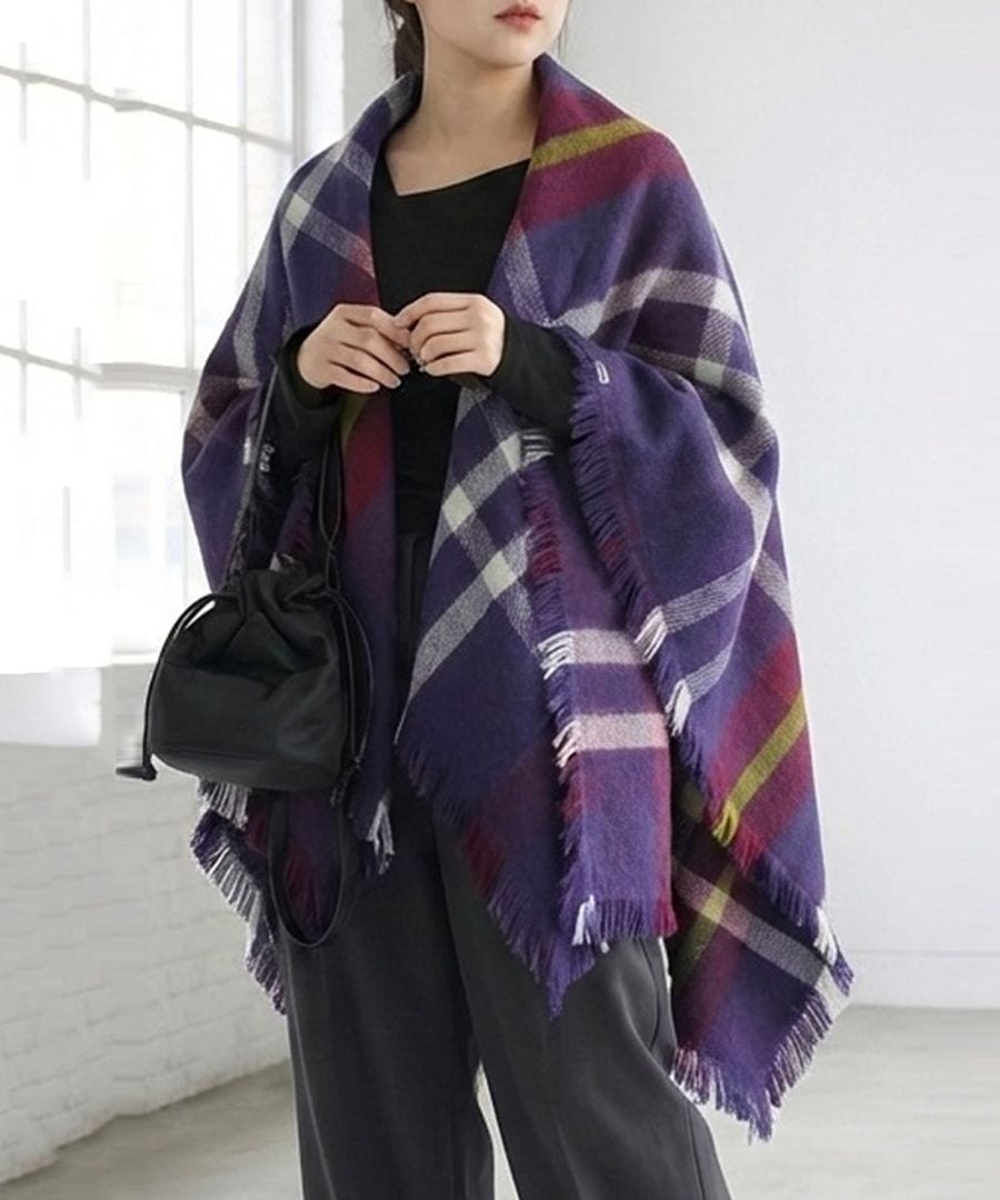 チェック柄 2WAY ストール ポンチョ レディース 送料無料・メール便