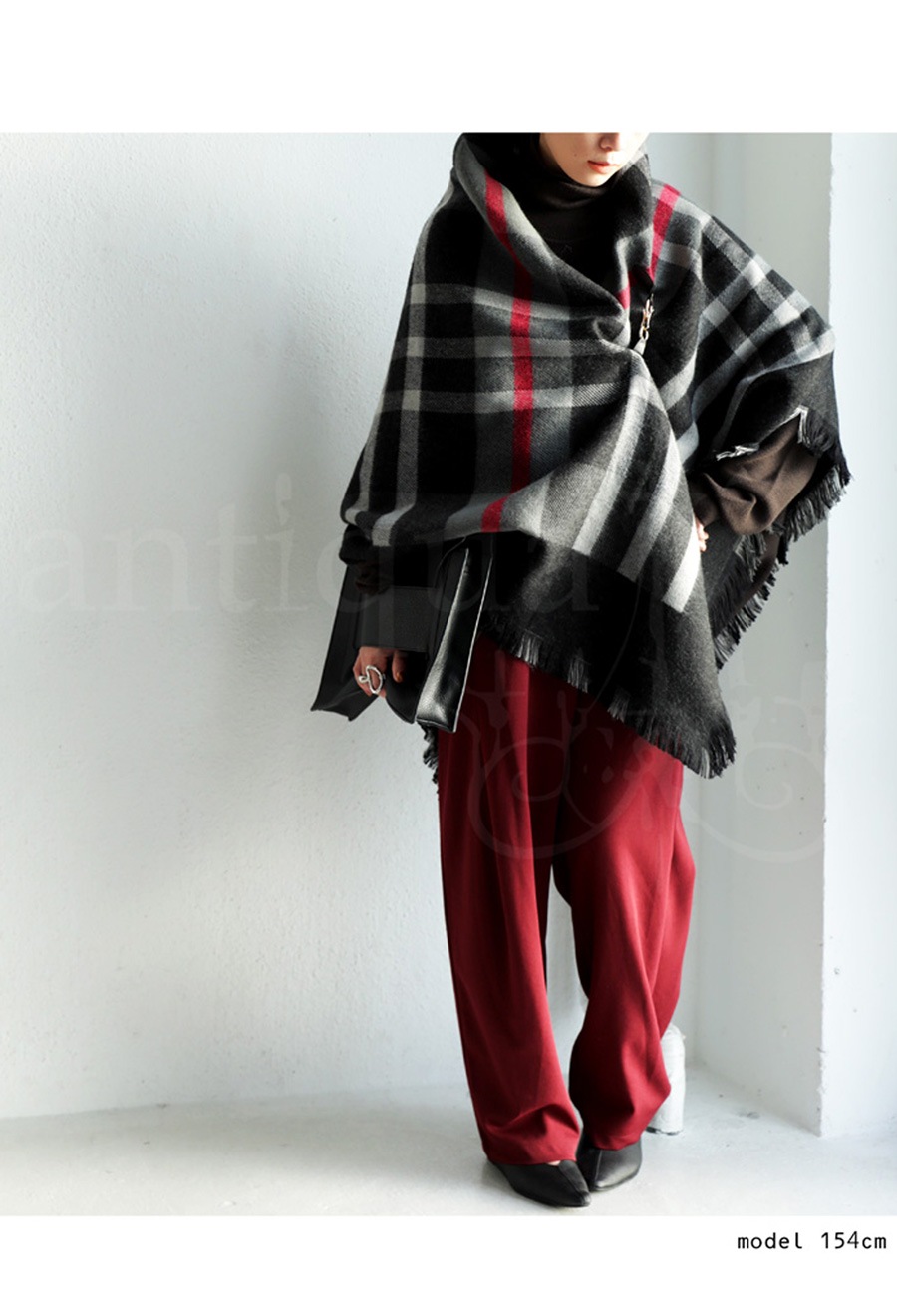 チェック柄 2WAY ストール ポンチョ レディース 送料無料・メール便