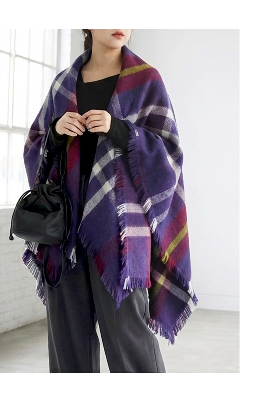 チェック柄 2WAY ストール ポンチョ レディース 送料無料・メール便