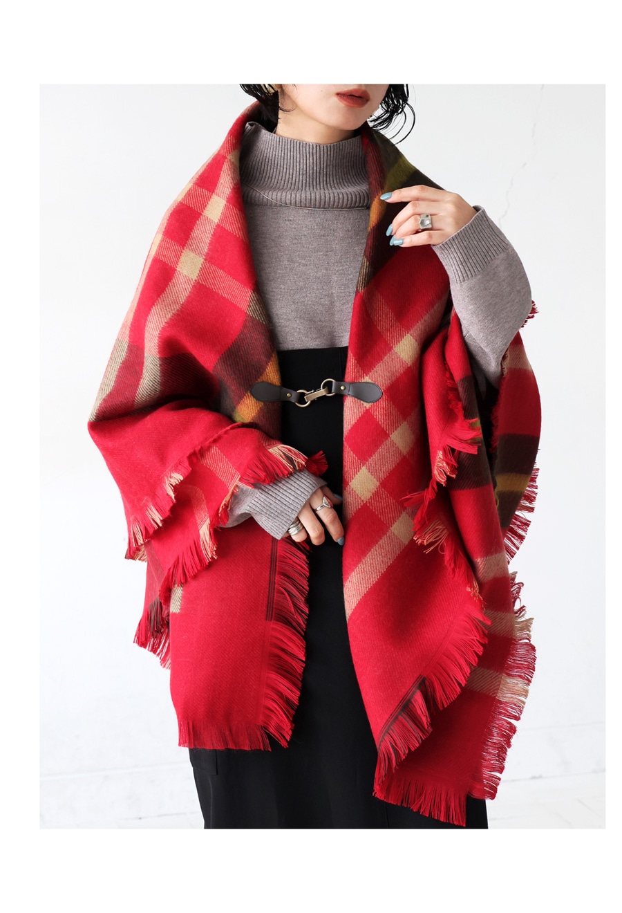 チェック柄 2WAY ストール ポンチョ レディース 送料無料・メール便
