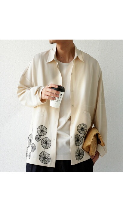 花刺繍シャツ シャツ メンズ トップス 長袖 刺繍 送料無料・(500