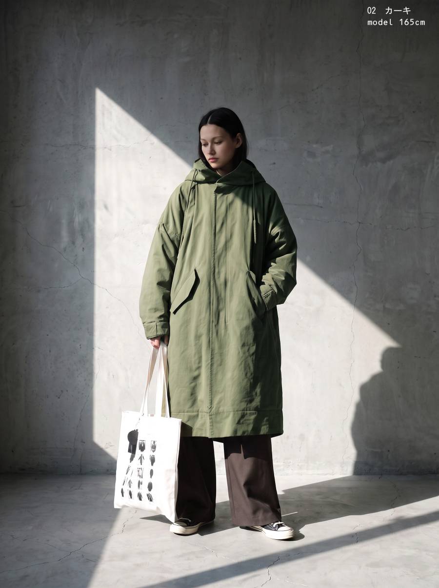 萌　モユル　ART MIX MOYURU ロングコート　ビックシルエット　アシメ 予約会：10月中旬納期】見た目はクール。中身はぬくぬく。ロングコート
