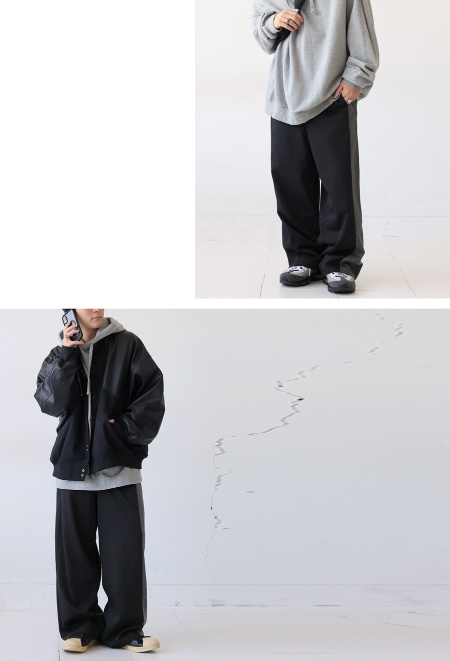 配色切替 ワイドパンツ メンズ ロング ストレート 送料無料・メール便 配色切替 ワイドパンツ メンズ ロング ストレート 送料無料・メール便