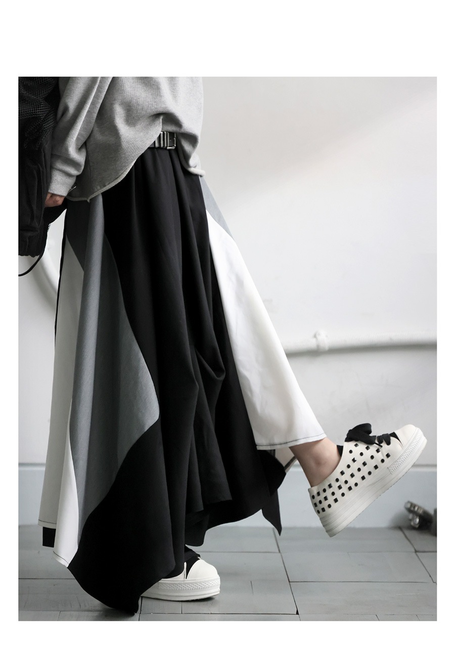 切替 配色 アシンメトリー ロングスカート レディース 送料無料
