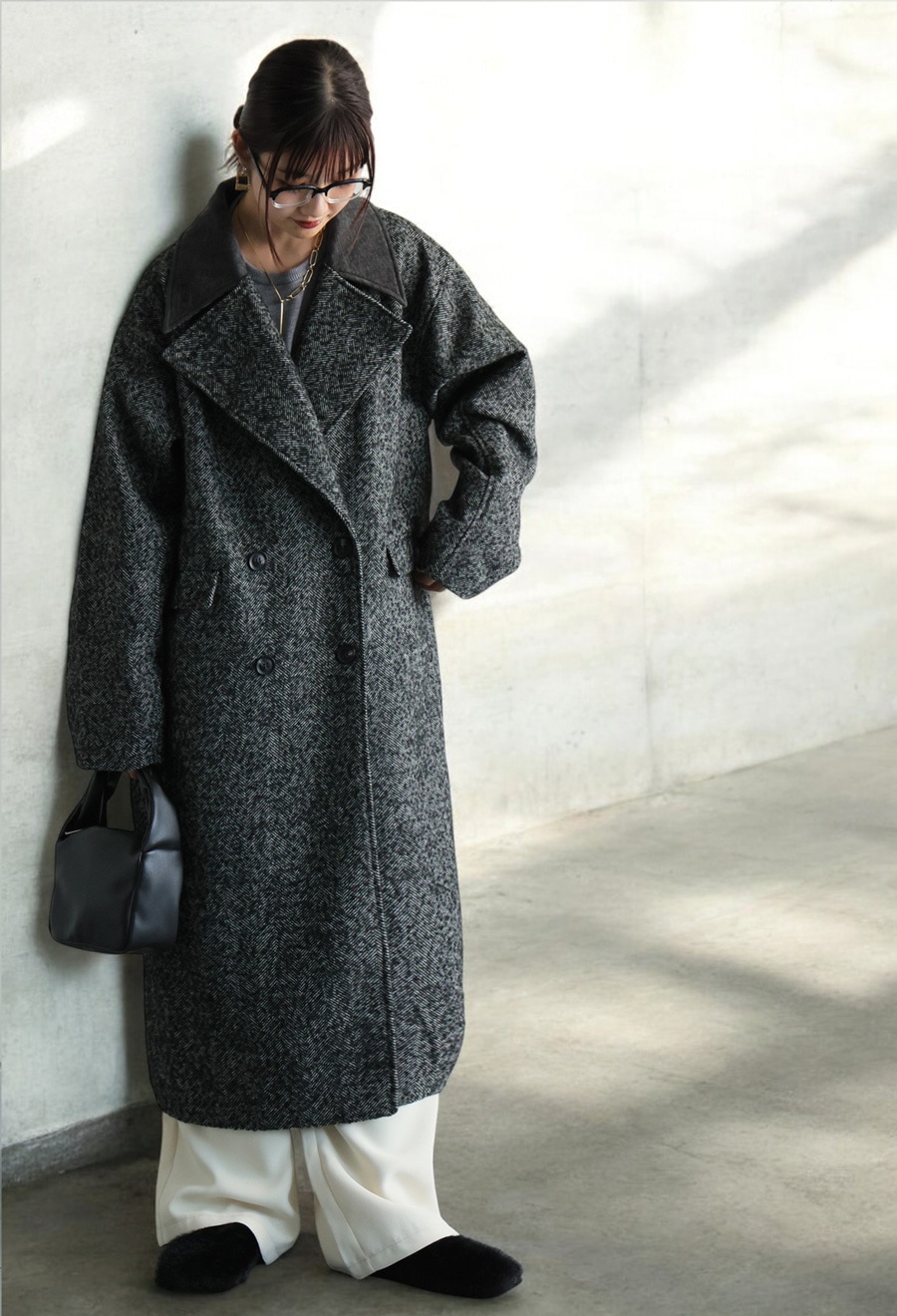ヘリンボーン ロングコート レディース アウター 送料無料・メール便