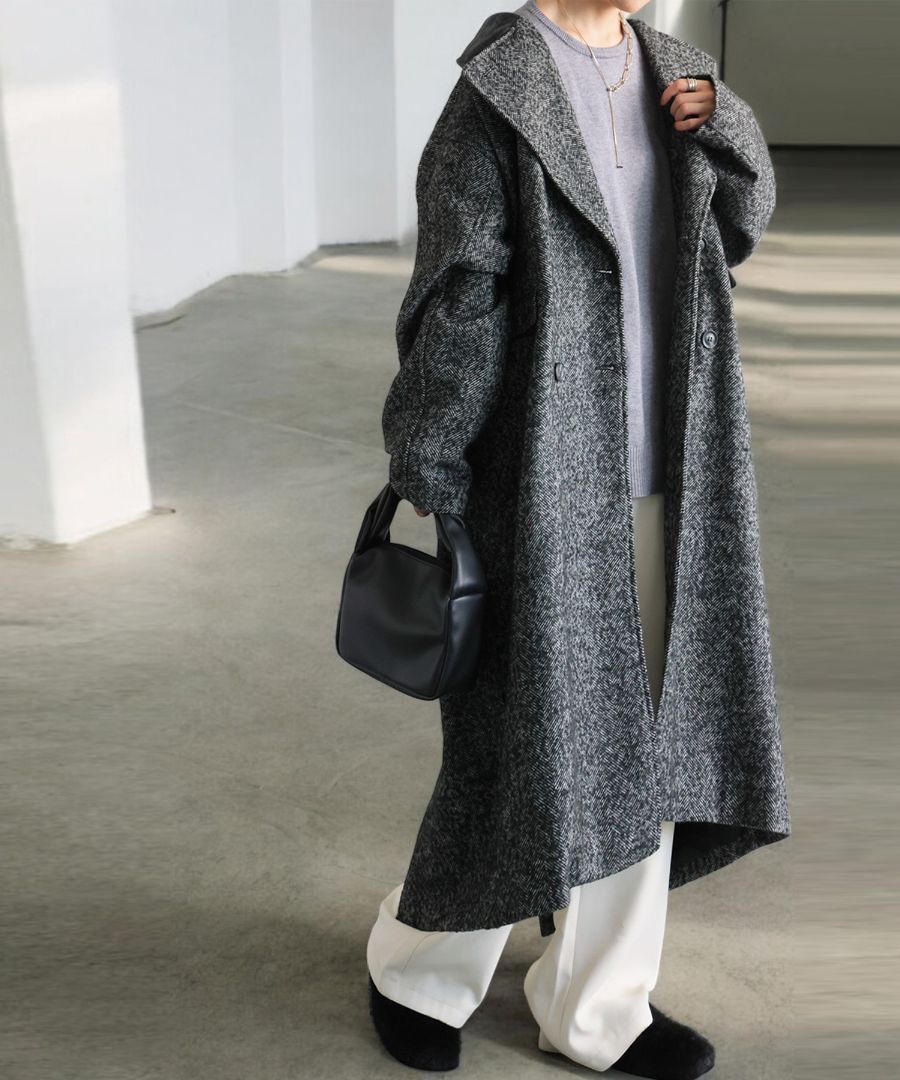 ヘリンボーン ロングコート レディース アウター 送料無料・再入荷