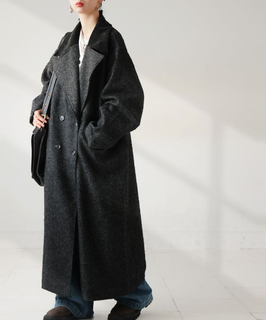 再入荷予定有!ヘリンボーン ロングコート レディース アウター 送料