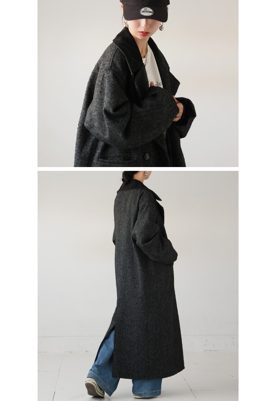 ヘリンボーン ロングコート レディース アウター 送料無料・メール便