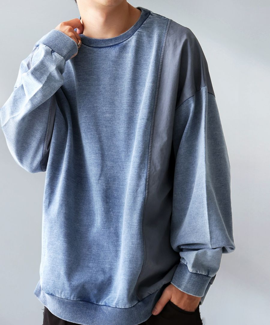 異素材切替 スウェット メンズ プルオーバー 長袖 送料無料・メール便