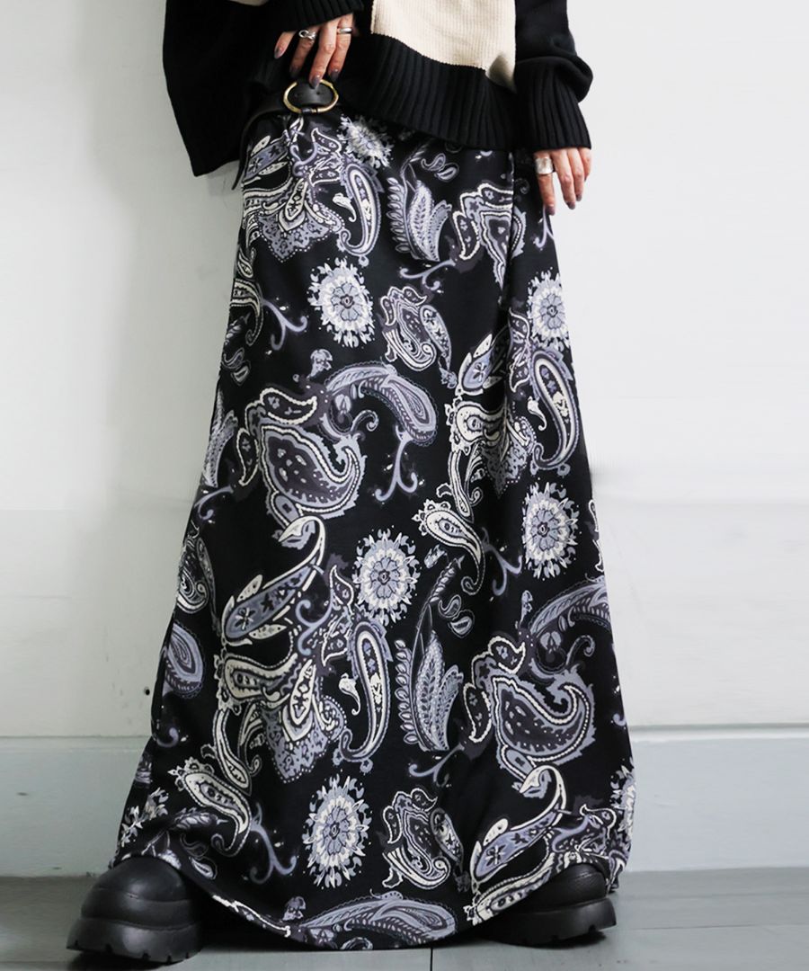 ペイズリー柄 ロングスカート レディース フレア 送料無料・(80)メール