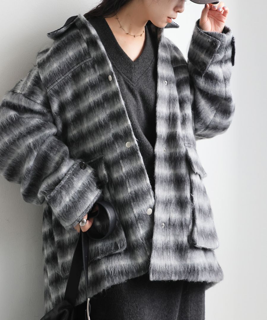 異素材 切替え チェックジャケット レディース アウター 送料無料