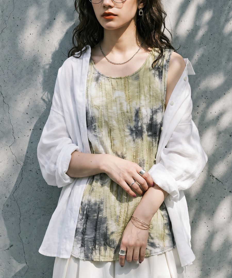 ちょうどいい、存在感。 水彩柄 タンクトップ レディース ノースリーブ