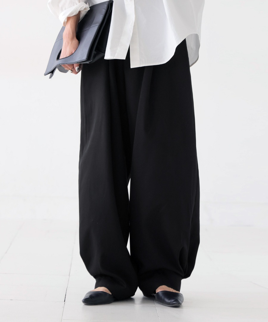 【関税込み】Youth ブラック タックパンツ タックパンツ パンツ レディース ボトムス ロング 無地 送料無料