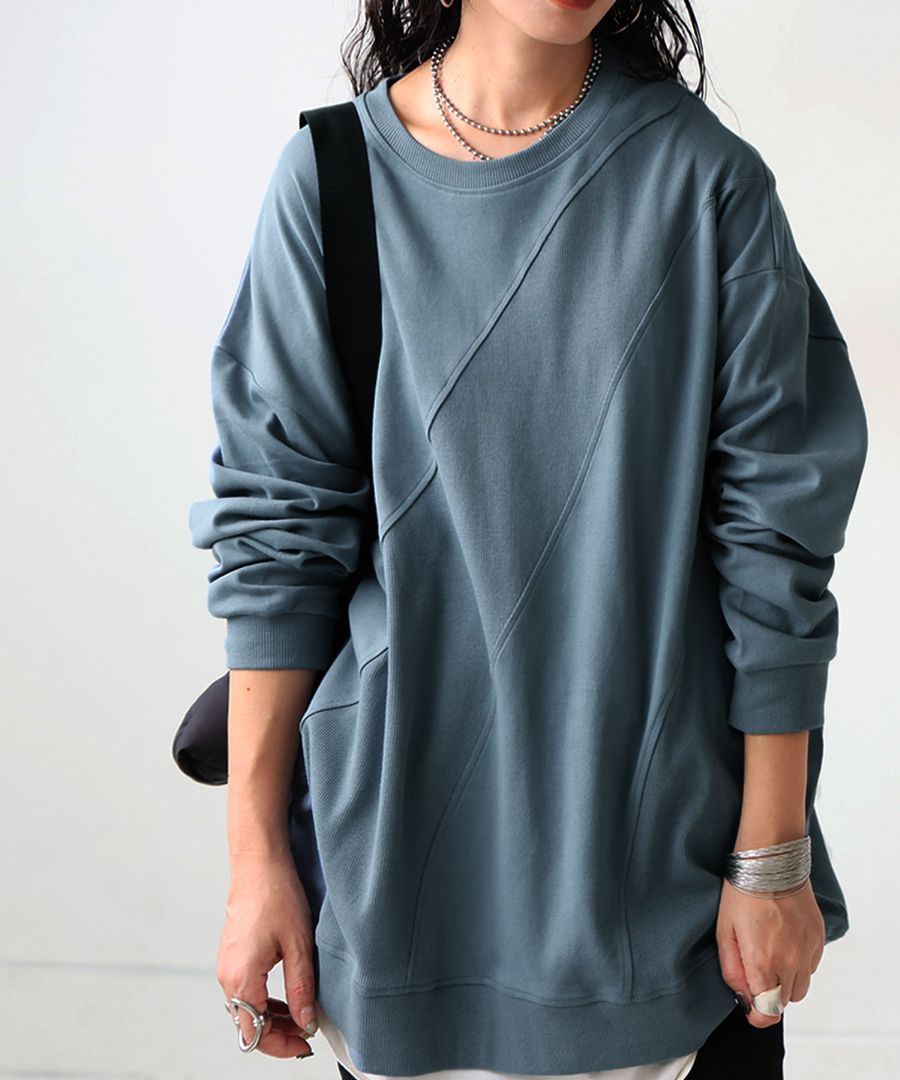 再入荷予定有!リブ切替 トップス レディース 長袖 カットソー