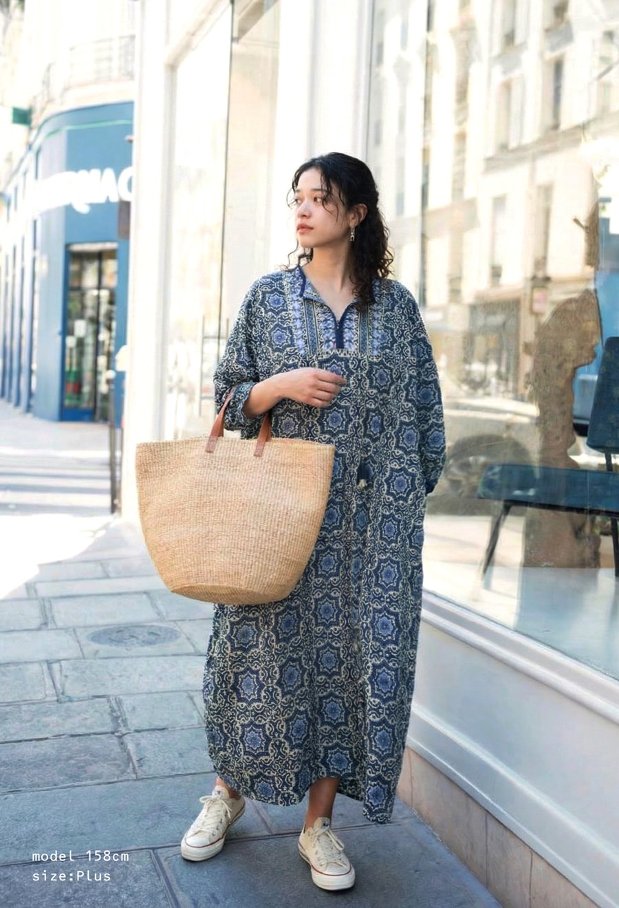 ジャイプリ柄 ワンピース キーネック レディース 送料無料・(100