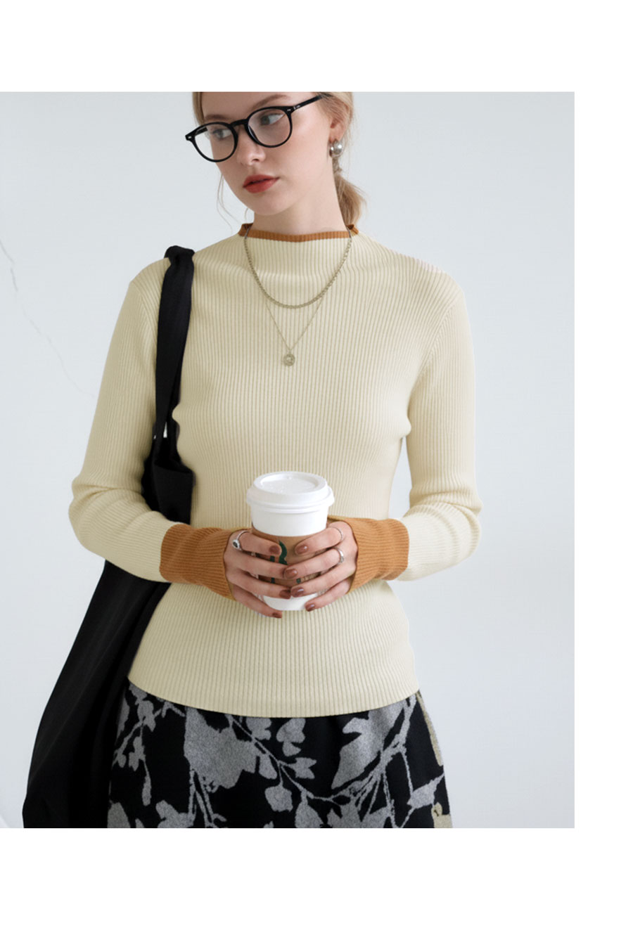 配色リブニット トップス レディース 長袖 2タイプ展開・再入荷 (100