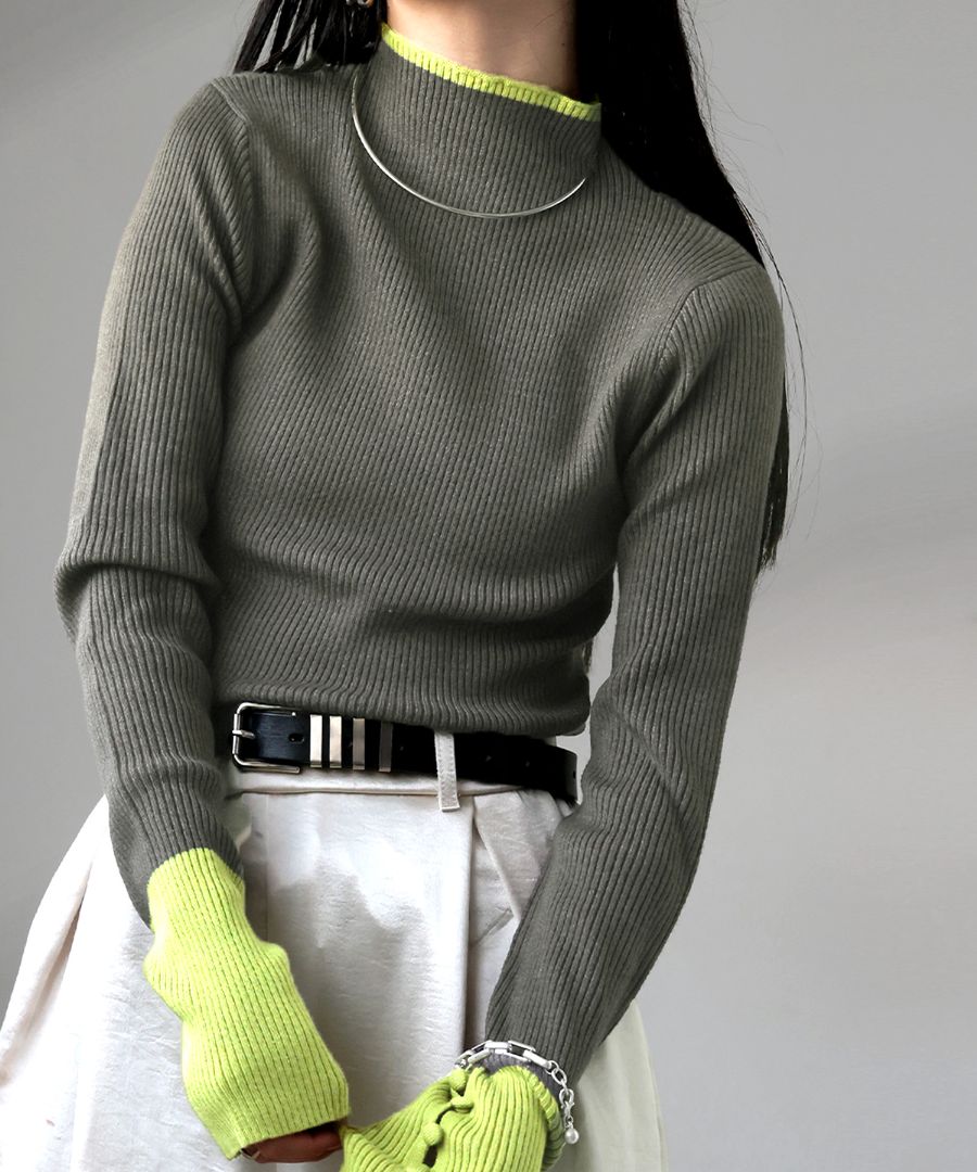 配色リブニット トップス レディース 長袖 2タイプ展開・再入荷 (100