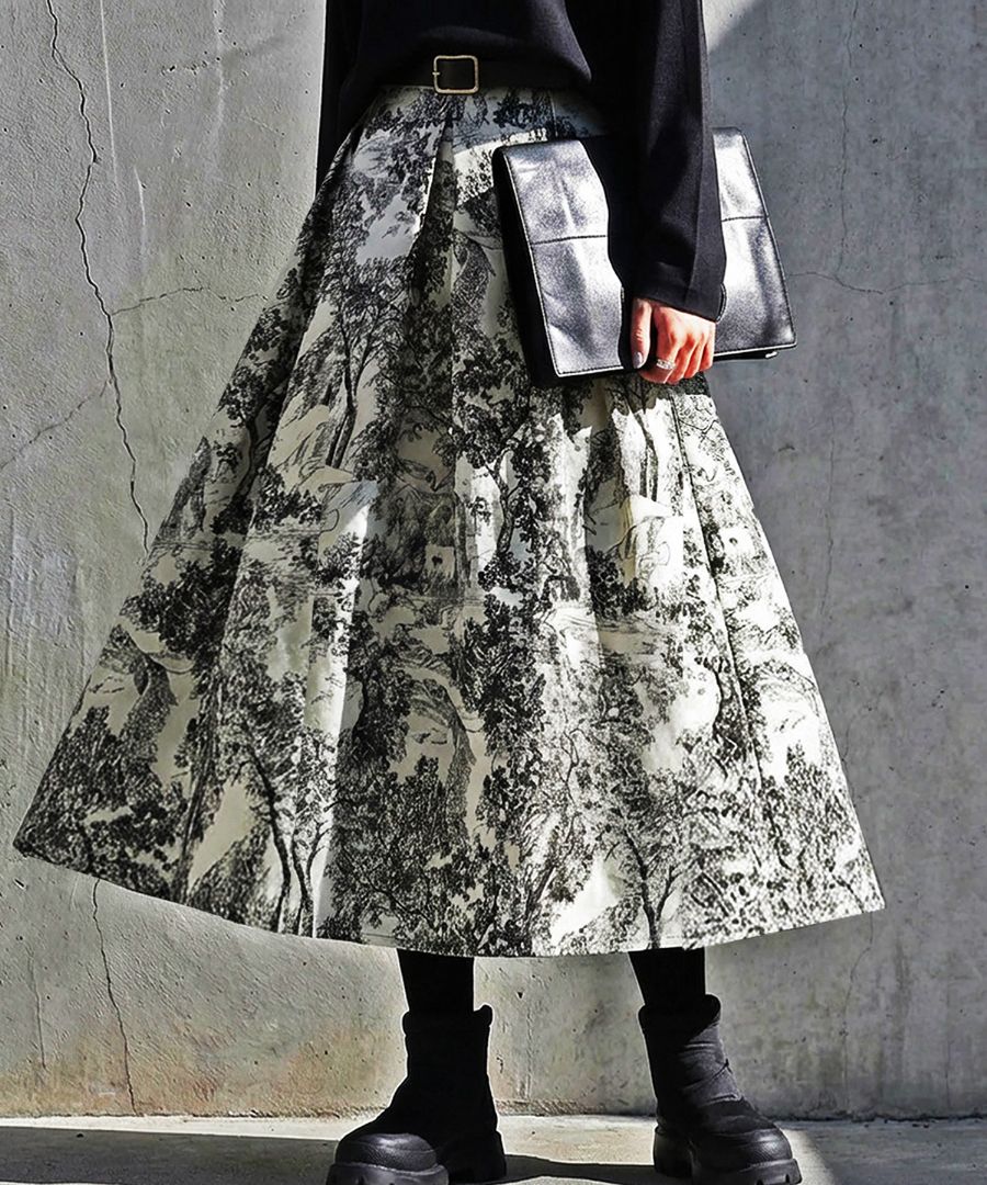 アントワネット柄スカート フレアスカート レディース トワルドジュイ柄 ロング 送料無料・(100