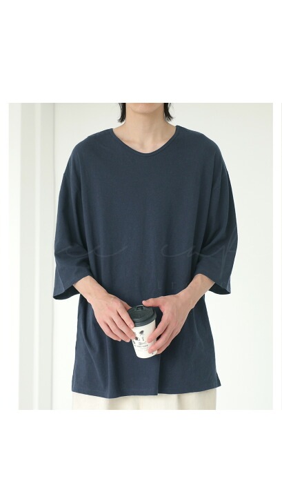 綿麻 スラブTシャツ Tシャツ メンズ トップス 無地 綿・(100)メール便