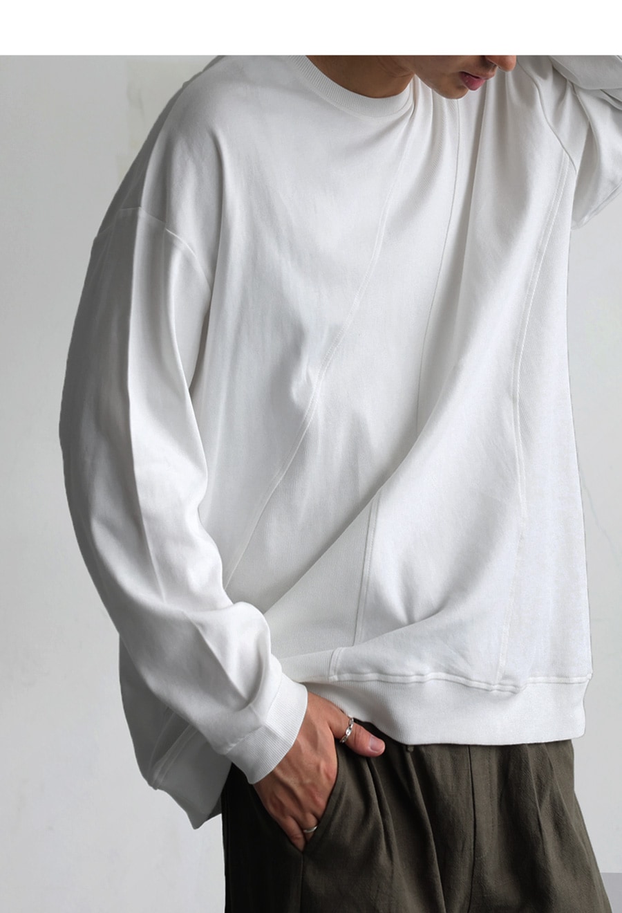 リブ切替 トップス メンズ 長袖 カットソー ロンT 綿100・再入荷 (100