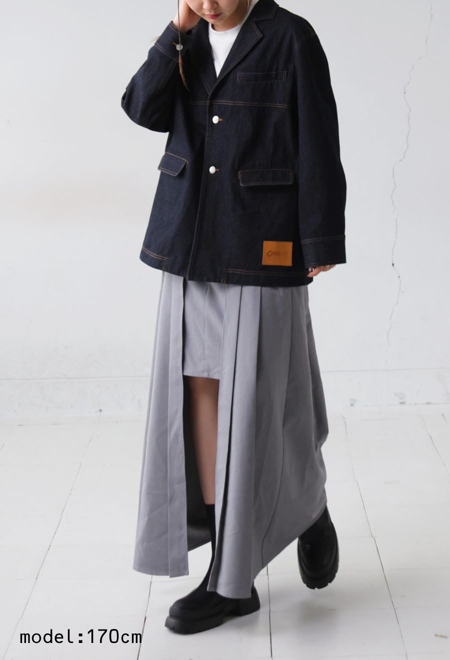 デニム テーラードジャケット ユニセックス 長袖 送料無料・メール便