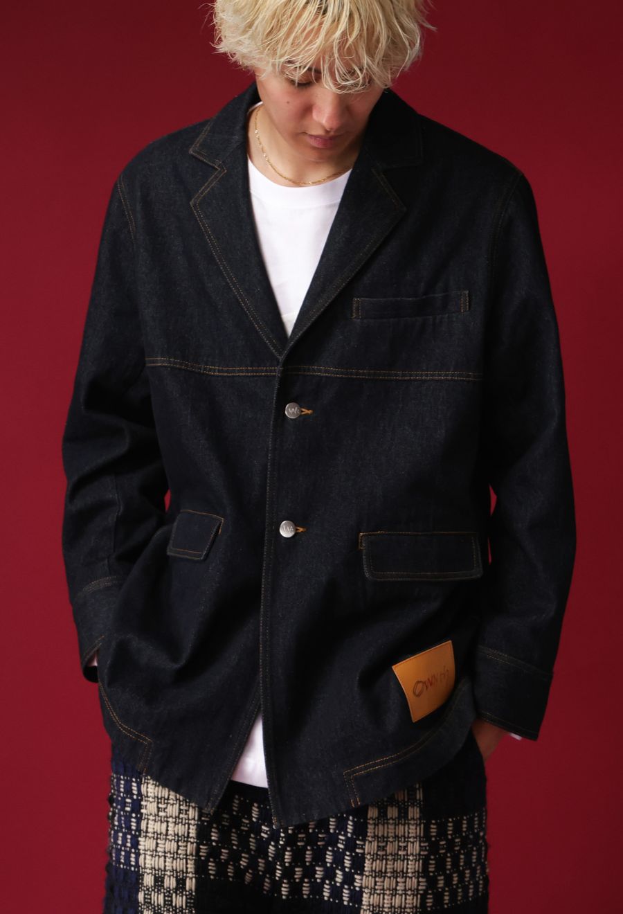 デニム テーラードジャケット ユニセックス 長袖 送料無料・メール便