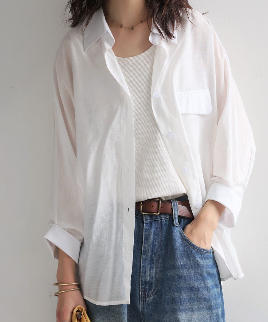 極美品 レリアン シアー ゆったり とろみオーバーサイズシャツ 羽織り 長袖 白 and it_ シアーシャツ 長袖 レディース トップス 羽織り 白 黒