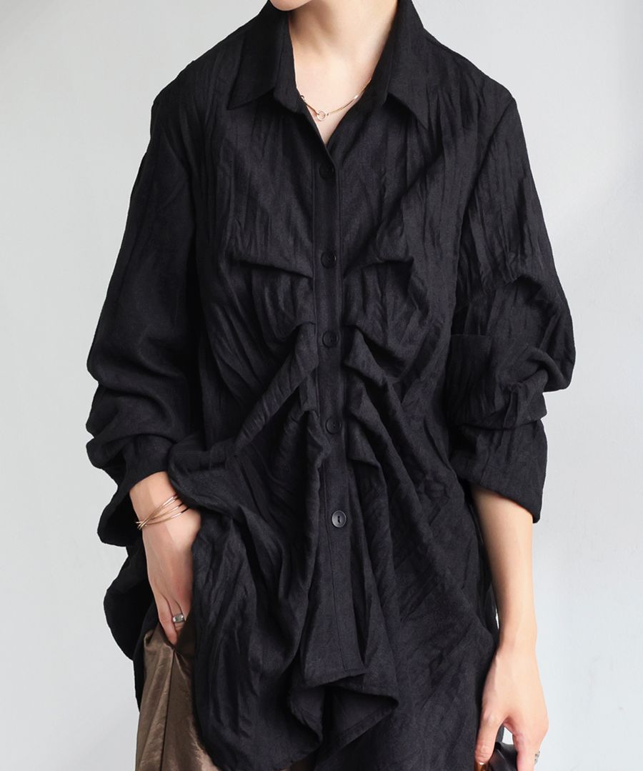 シワ加工 タックシャツ レディース トップス シャツ 送料無料・(100