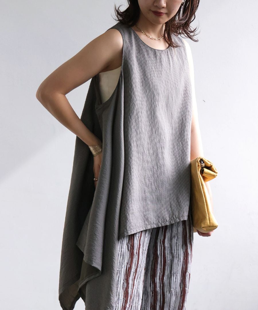 AMERI ノースリーブ ドレープデザイン トップス osharewalker タンクトップ トップス レディース ノースリーブ