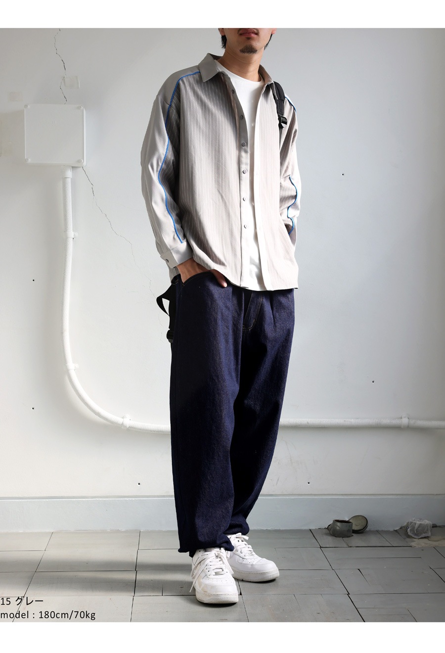 にっく(左側２つ) ストライプ切替シャツ シャツ メンズ トップス 送料無料・再再販