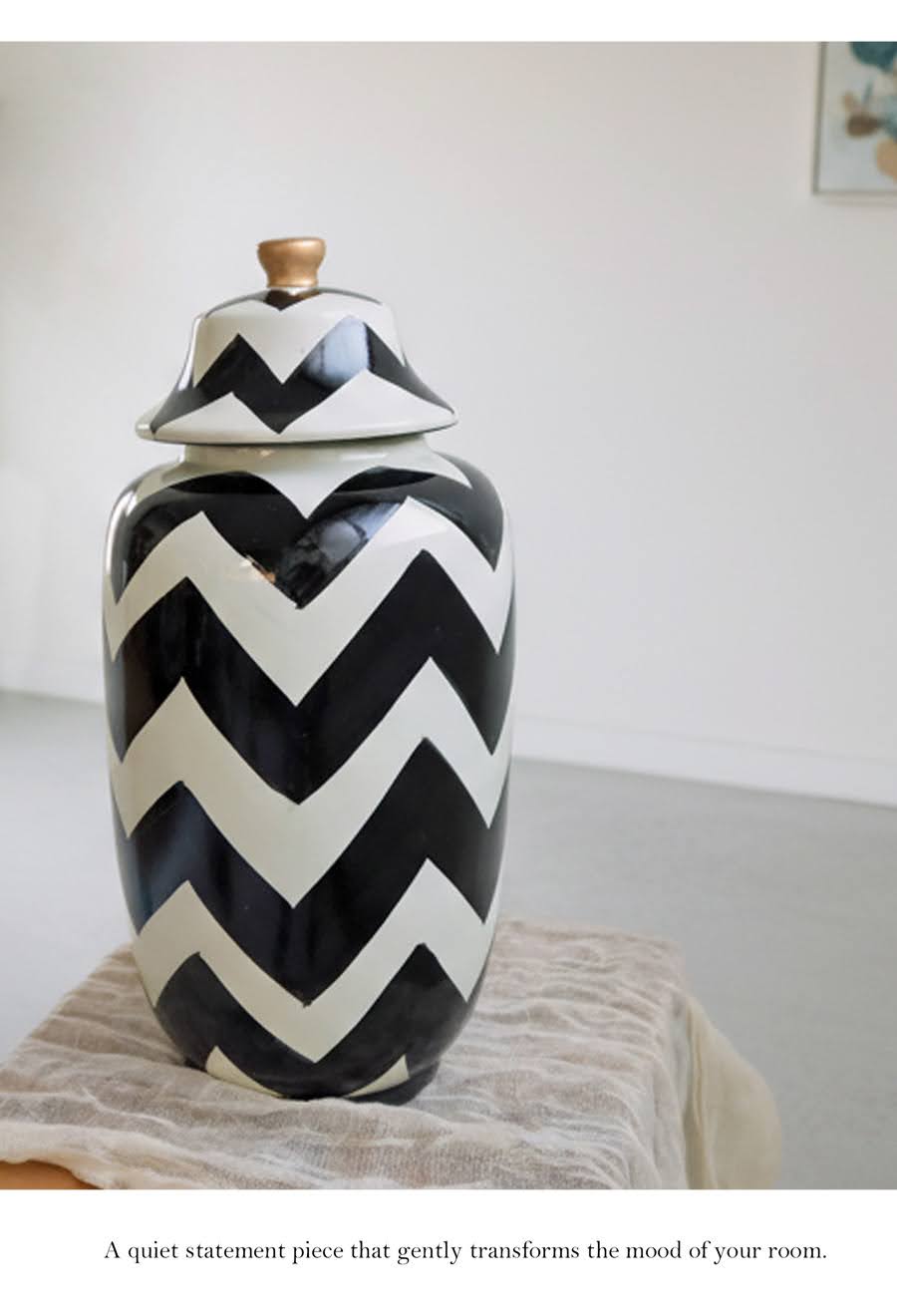 ジグザグ柄 蓋付きジャー 陶器 インテリア雑貨 置物 L 送料無料