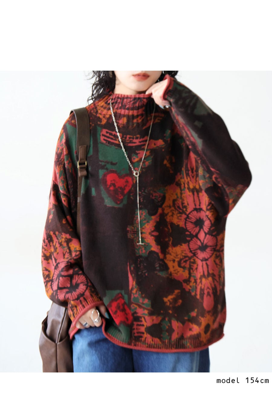 アート柄 ハイネックニット レディース ニット 長袖 送料無料・メール