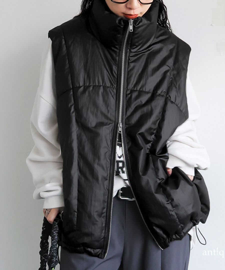 BLACK and White 中綿ベスト　レディースL 中綿ベスト レディース アウター ベスト スタンドネック 送料無料