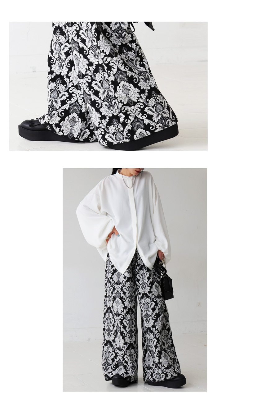 大柄 ジャガード ワイドパンツ レディース ロング 送料無料・再入荷