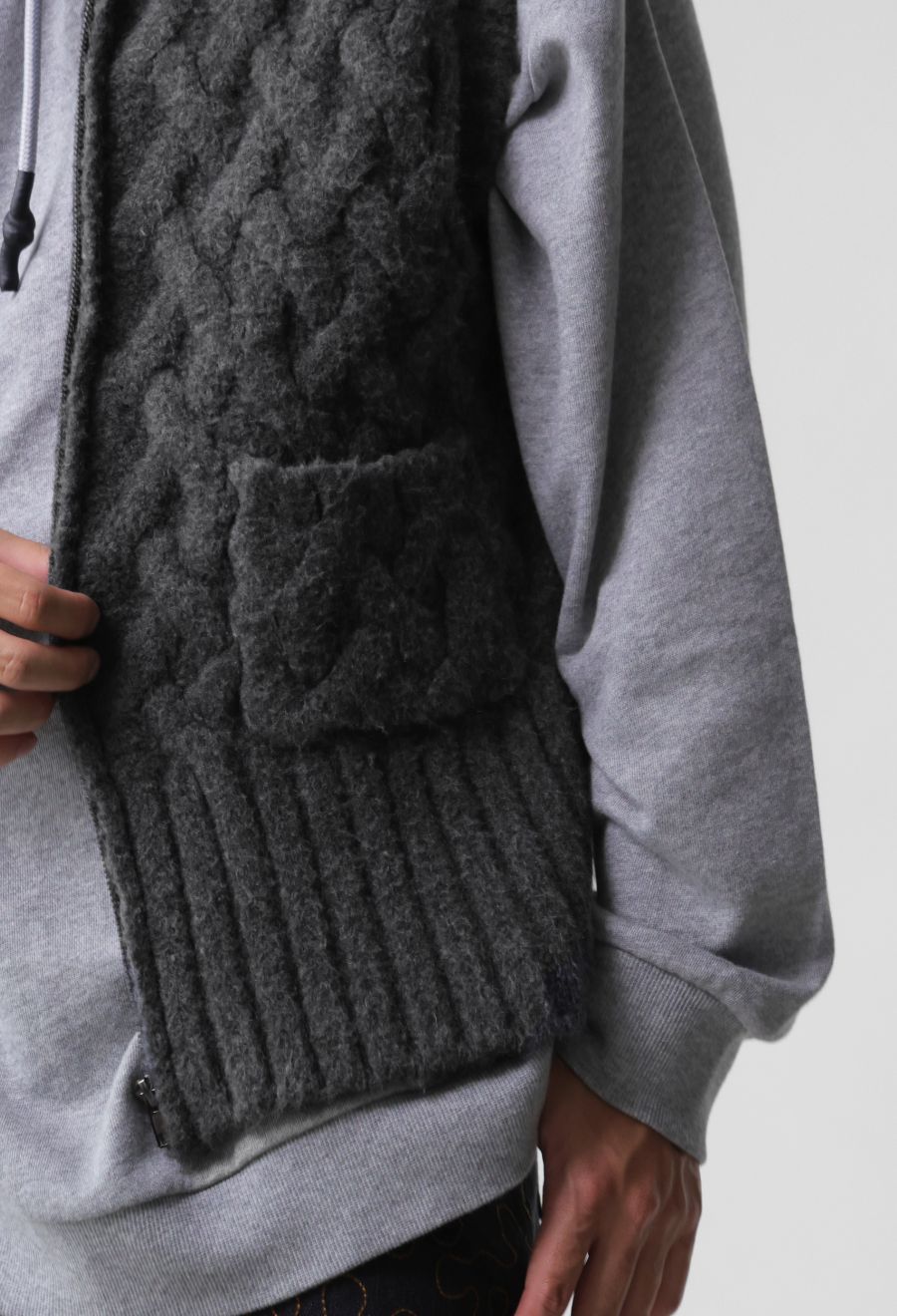 籠編み風ニットベスト ユニセックス ハイネック ベスト 送料無料