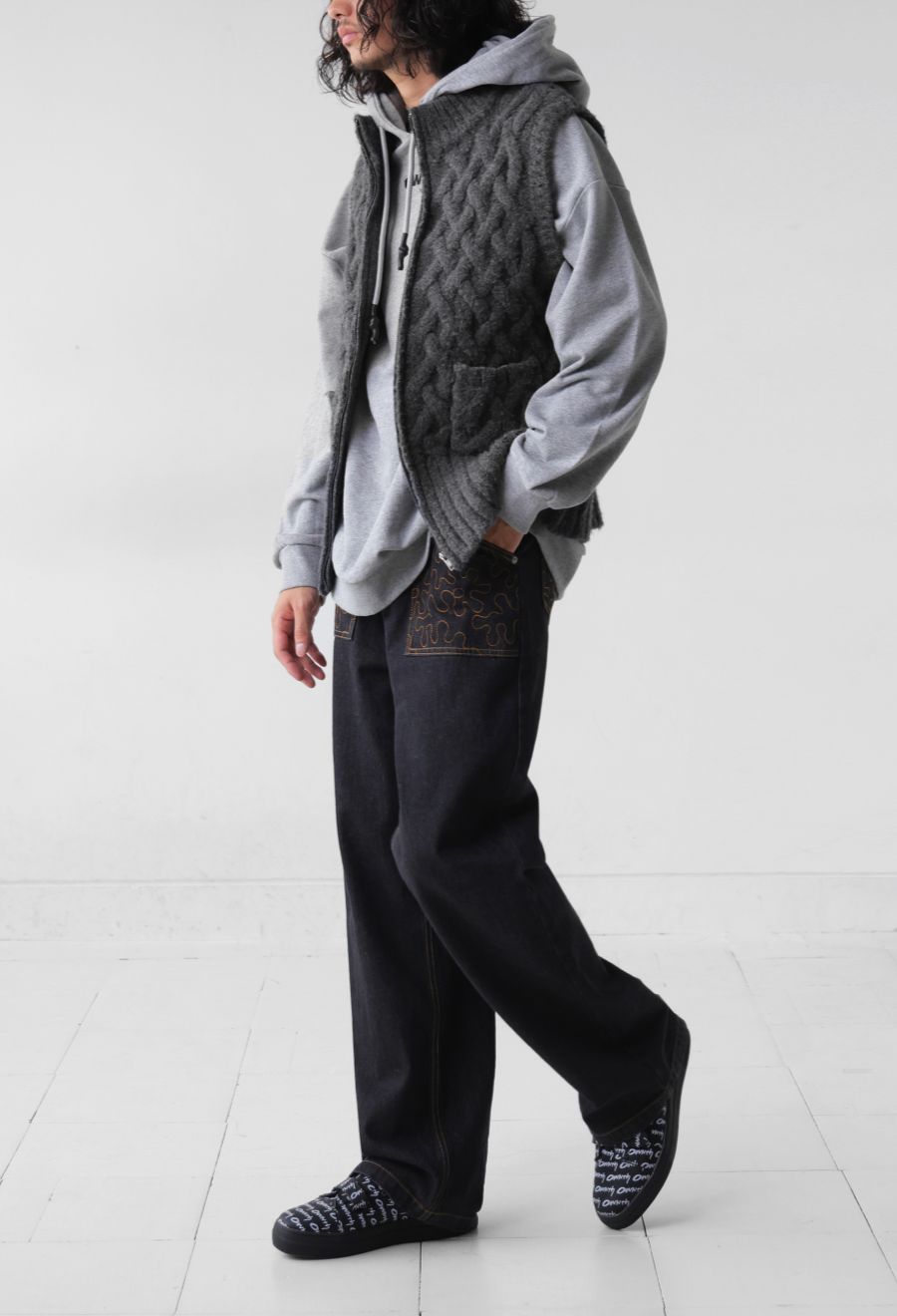 籠編み風ニットベスト ユニセックス ハイネック ベスト 送料無料