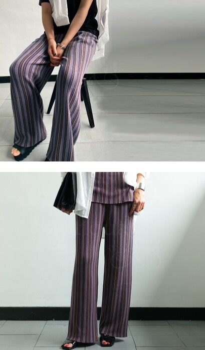 ランダムストライプ ニットパンツ パンツ レディース 送料無料