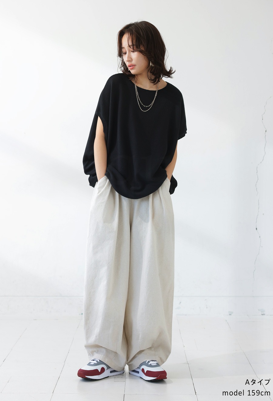 コーデセット ドルマンニット ワイドパンツ ニット パンツ 送料