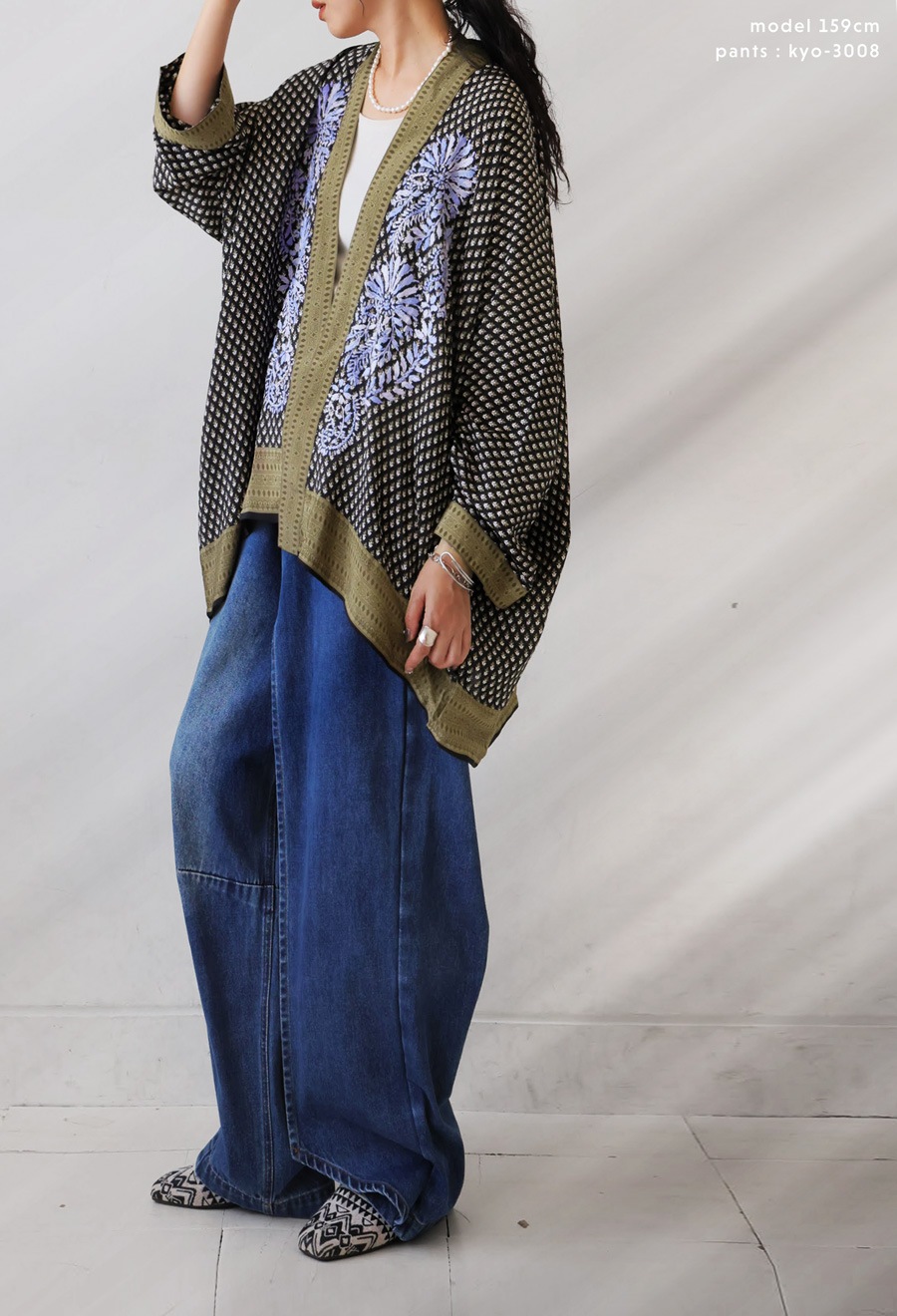 花柄刺繍カーディガン レディース トップス ノーカラー 送料無料