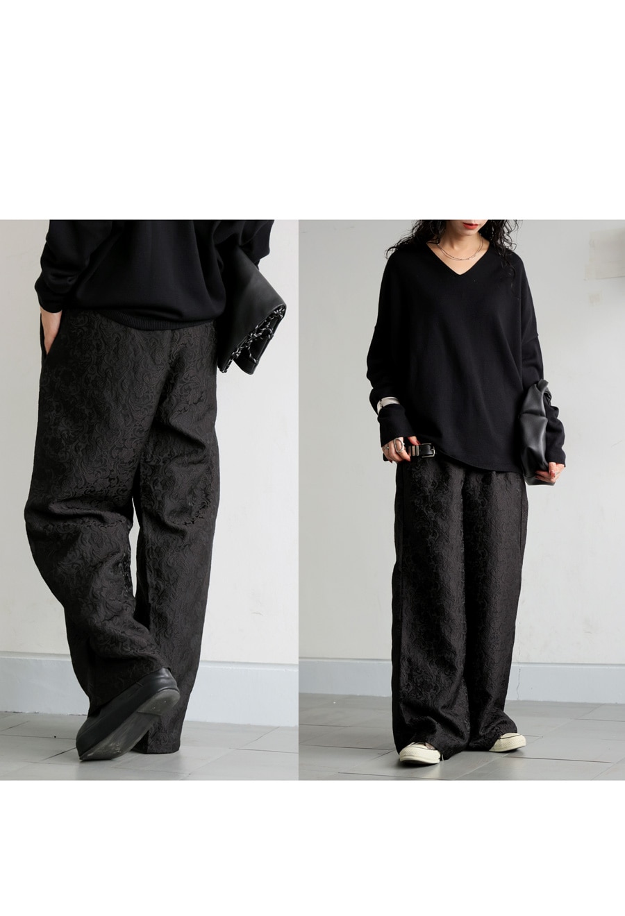 再入荷予定有!ジャガード ワイドストレートパンツ レディース パンツ