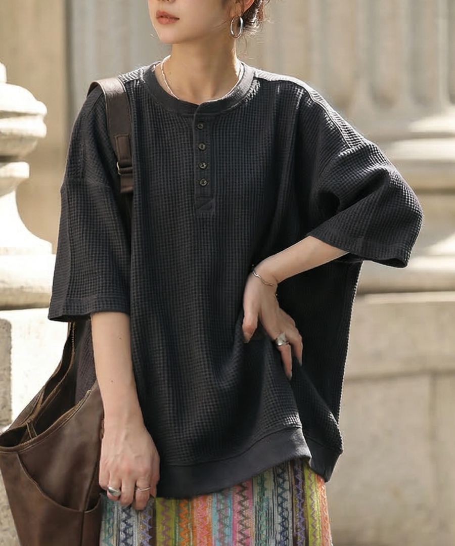 ラフなのに、ちゃんと洒落てる。Tシャツ レディース 半袖 ワッフル 綿