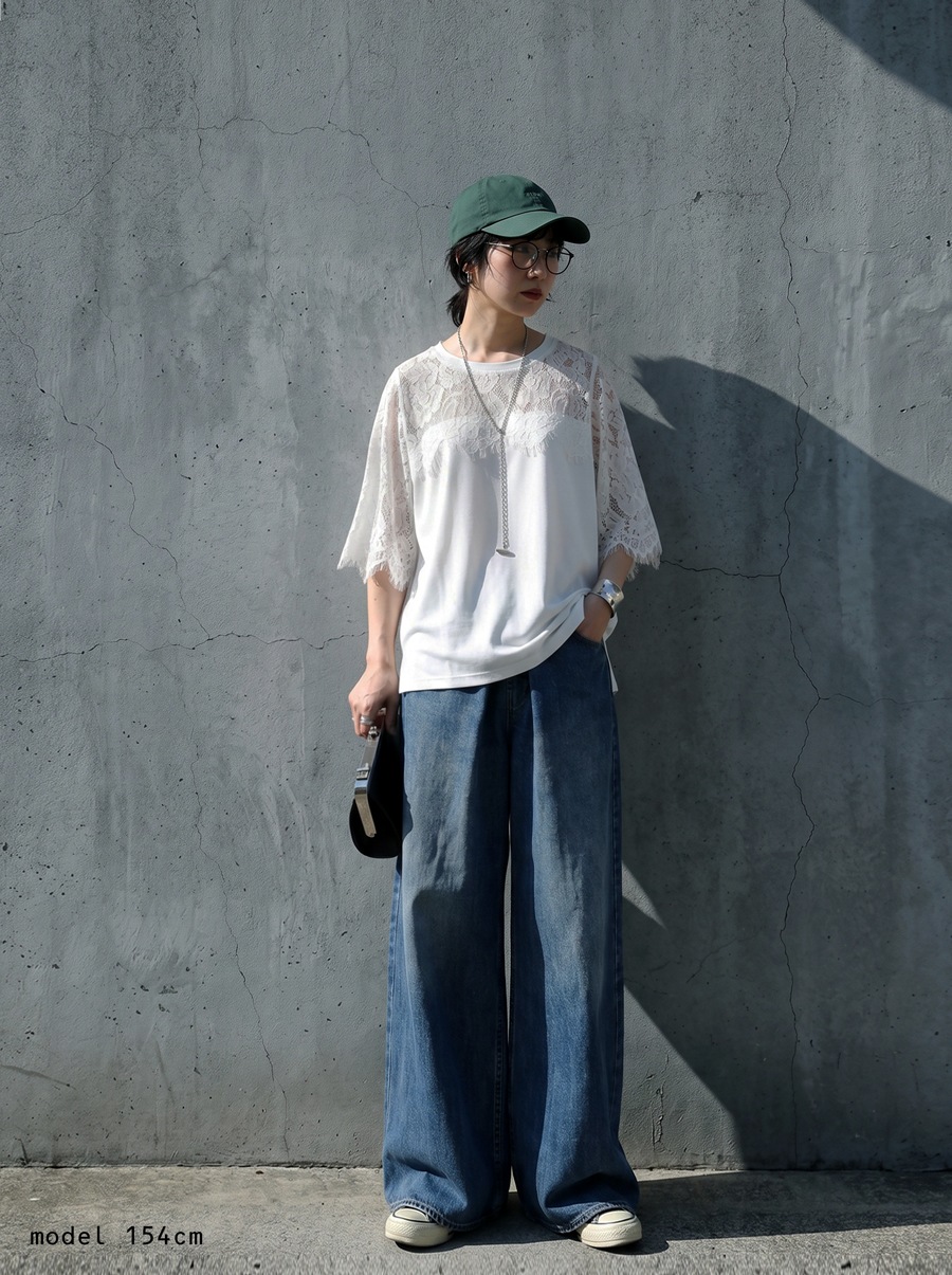 装いに、静かな華を。カットソー レディース 半袖 花柄レース クルー