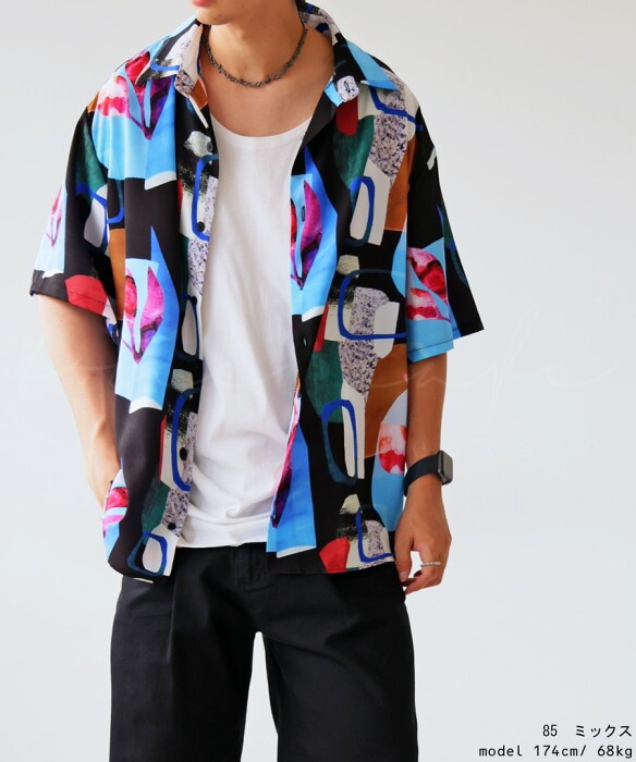 Tシャツ、夏、柄、メンズ、ファッション、トップス、シャツ、半袖シャツ シャツ メンズ トップス 半袖 アート柄 柄 送料無料・再再販