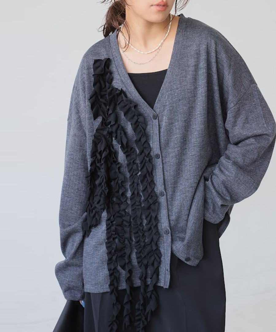 フリル カーディガン レディース 羽織り 長袖 アシメ 送料無料