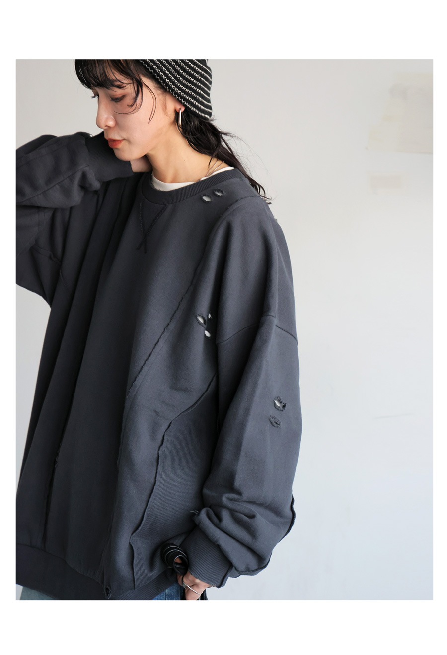 ダメージ加工 スウェット レディース トレーナー 送料無料・メール便