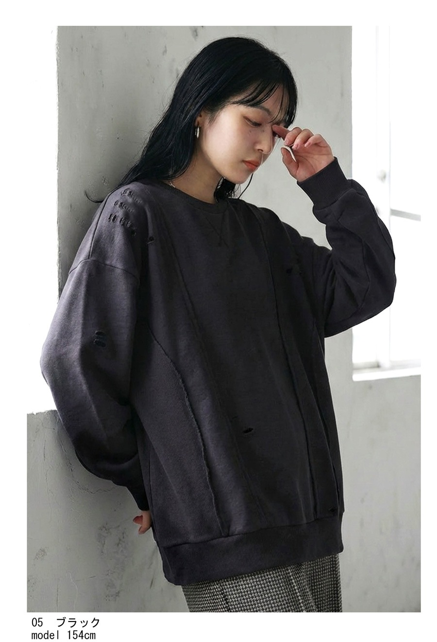 ダメージ加工 スウェット レディース トレーナー 送料無料・メール便